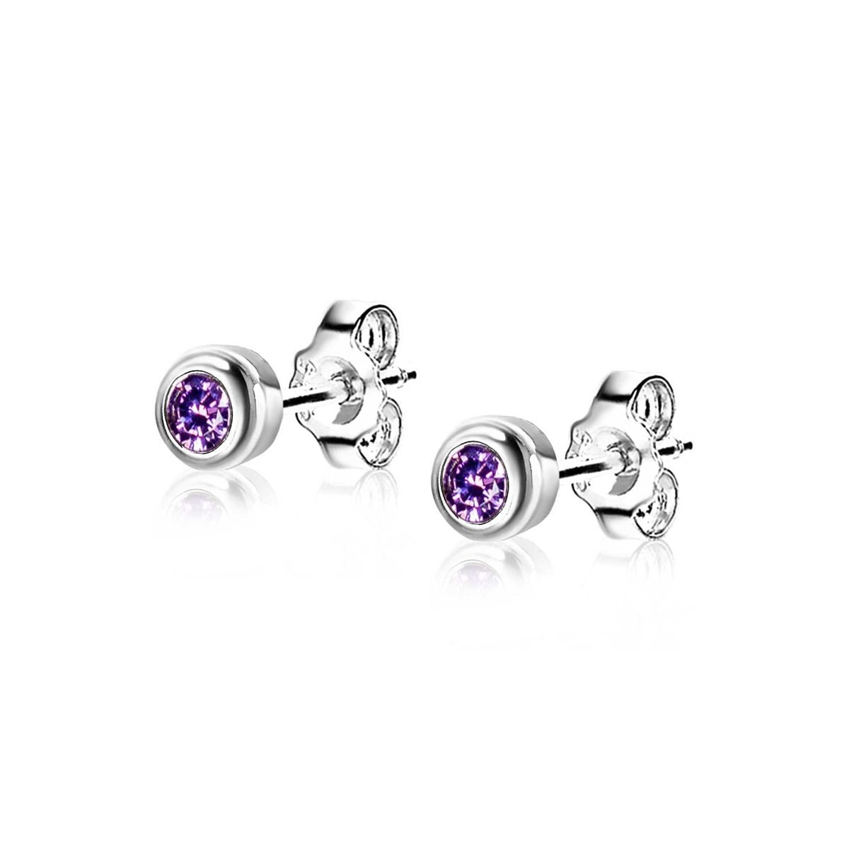 Zinzi's "Purple Passion" - 4mm Zilveren Oorknoppen met Geboortesteen Paars Amethist Zirconia ZIOZ-FEB, exclusief en kwalitatief hoogwaardig. Ontdek nu!