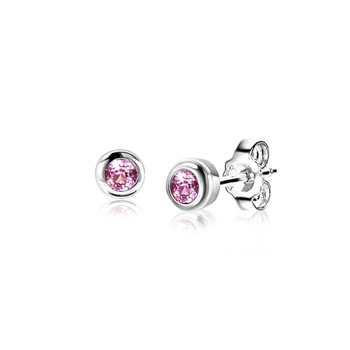 Zinzi's "Rosy Love" - 4mm Zilveren Oorknoppen met Geboortesteen Roze Rozenkwarts Zirconia ZIOZ-OKT, exclusief en kwalitatief hoogwaardig. Ontdek nu!