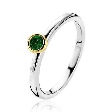 Zinzi zilveren ring bicolor glad rond met groene zirkonia ZIR1177G, exclusief en kwalitatief hoogwaardig. Ontdek nu!