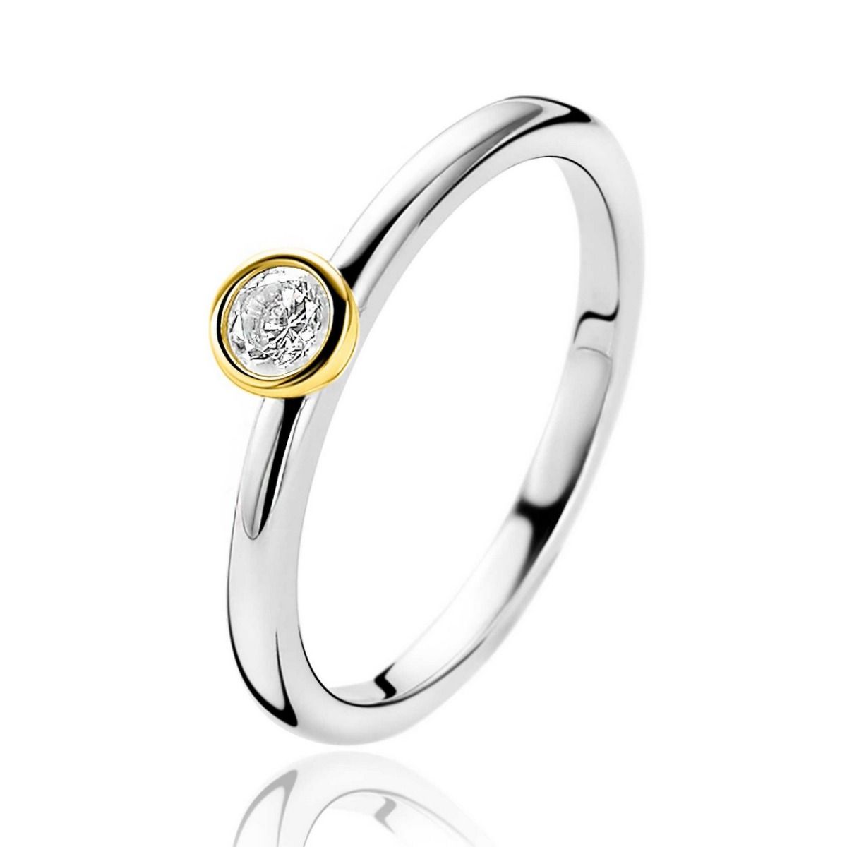 Zinzi zilveren ring bicolor glad rond met witte zirkonia ZIR1177Y, exclusief en kwalitatief hoogwaardig. Ontdek nu!