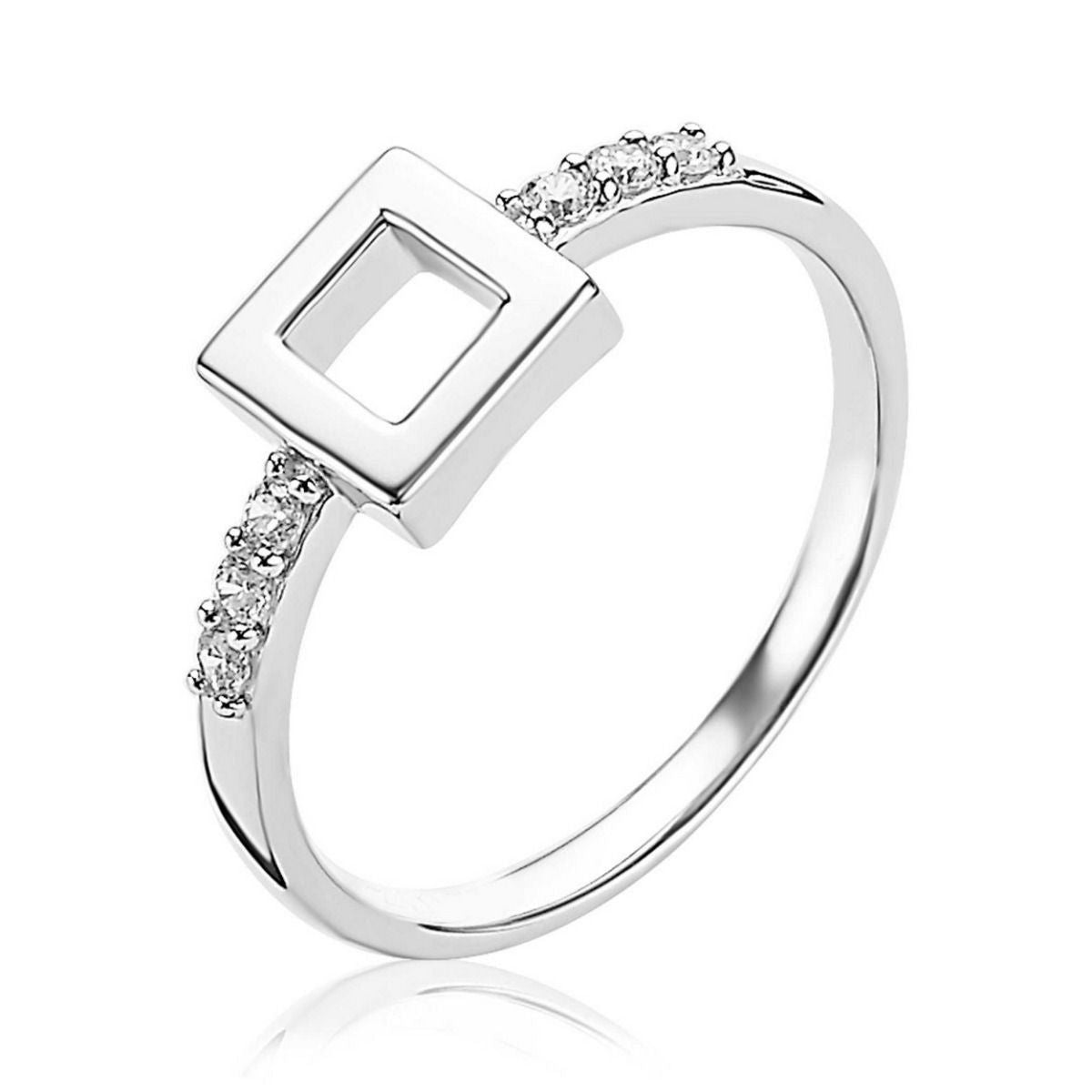 Zinzi zilveren ring strak vierkant witte zirkonia&#39;s ZIR1862, exclusief en kwalitatief hoogwaardig. Ontdek nu!