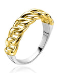 ZINZI zilveren ring 14K geel verguld gourmet schakel 5,5mm breed ZIR2225
