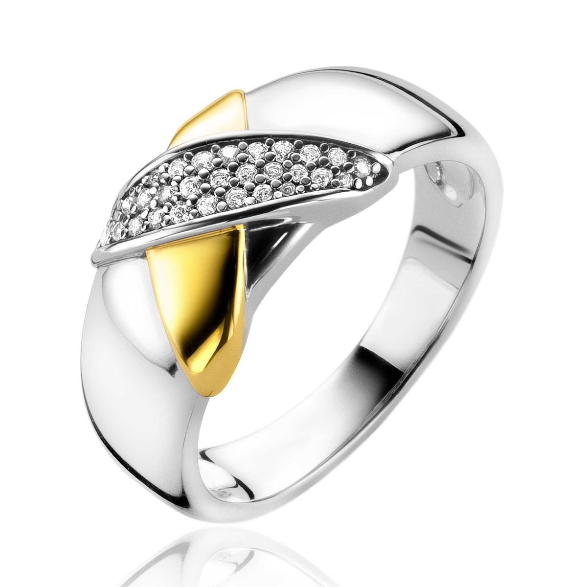 Zinzi zilveren ring bicolor met in kruisvorm gezette witte zirkonia's ZIR2240, exclusief en kwalitatief hoogwaardig. Ontdek nu!