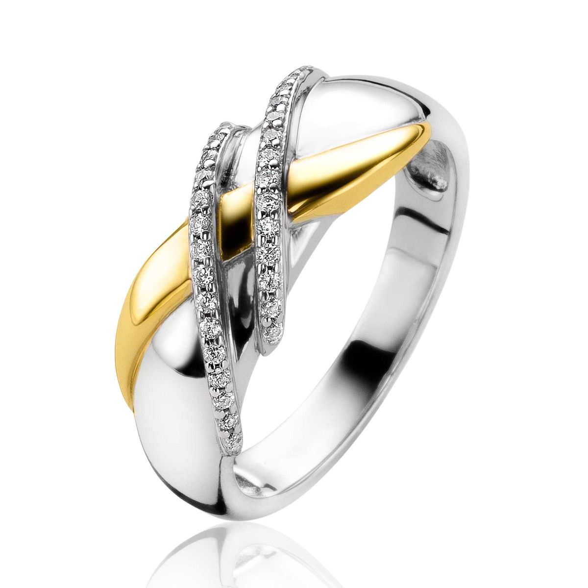 Zinzi zilveren ring bicolor crossover witte zirkonia's ZIR2243, exclusief en kwalitatief hoogwaardig. Ontdek nu!