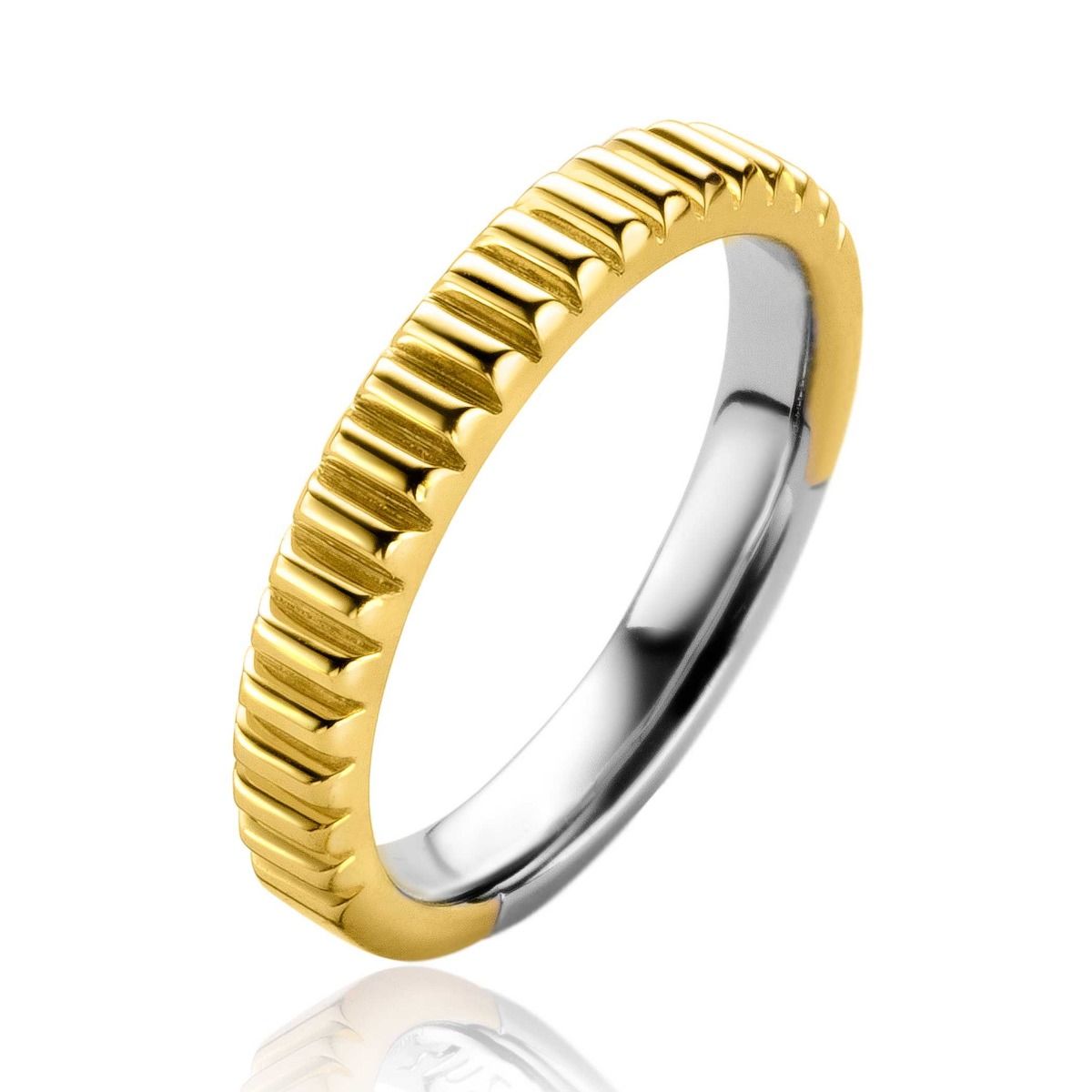 Zinzi zilveren ring geel verguld met ribbel bewerking ZIR2245, exclusief en kwalitatief hoogwaardig. Ontdek nu!