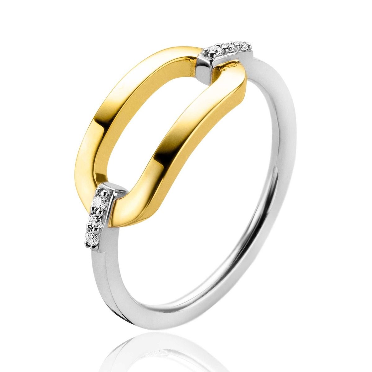 Zinzi zilveren ring geel verguld ovaal open met zirkonia&#39;s ZIR2248, exclusief en kwalitatief hoogwaardig. Ontdek nu!