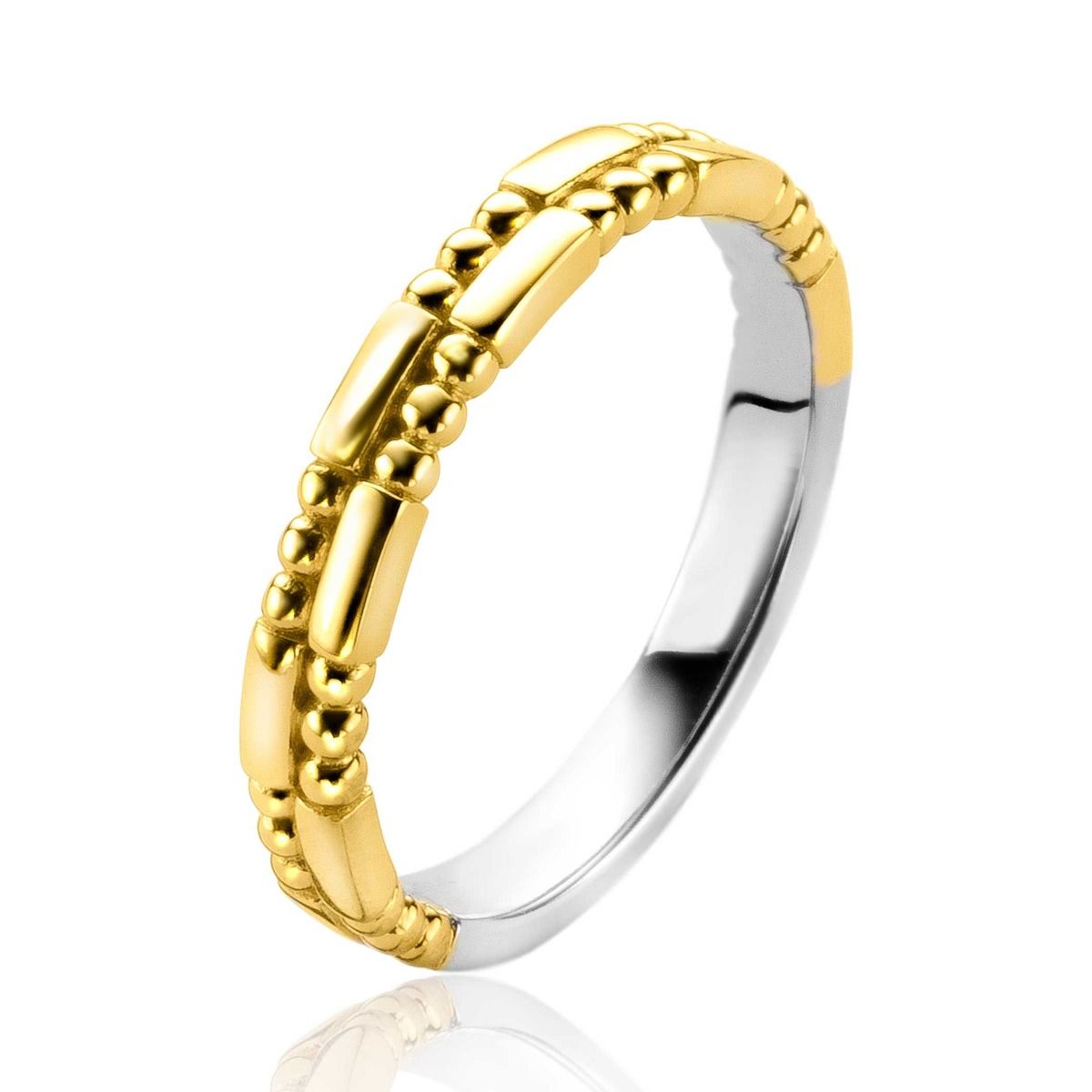 Zinzi zilveren ring geelverguld met staafjes en bolletjes ZIR2250, exclusief en kwalitatief hoogwaardig. Ontdek nu!