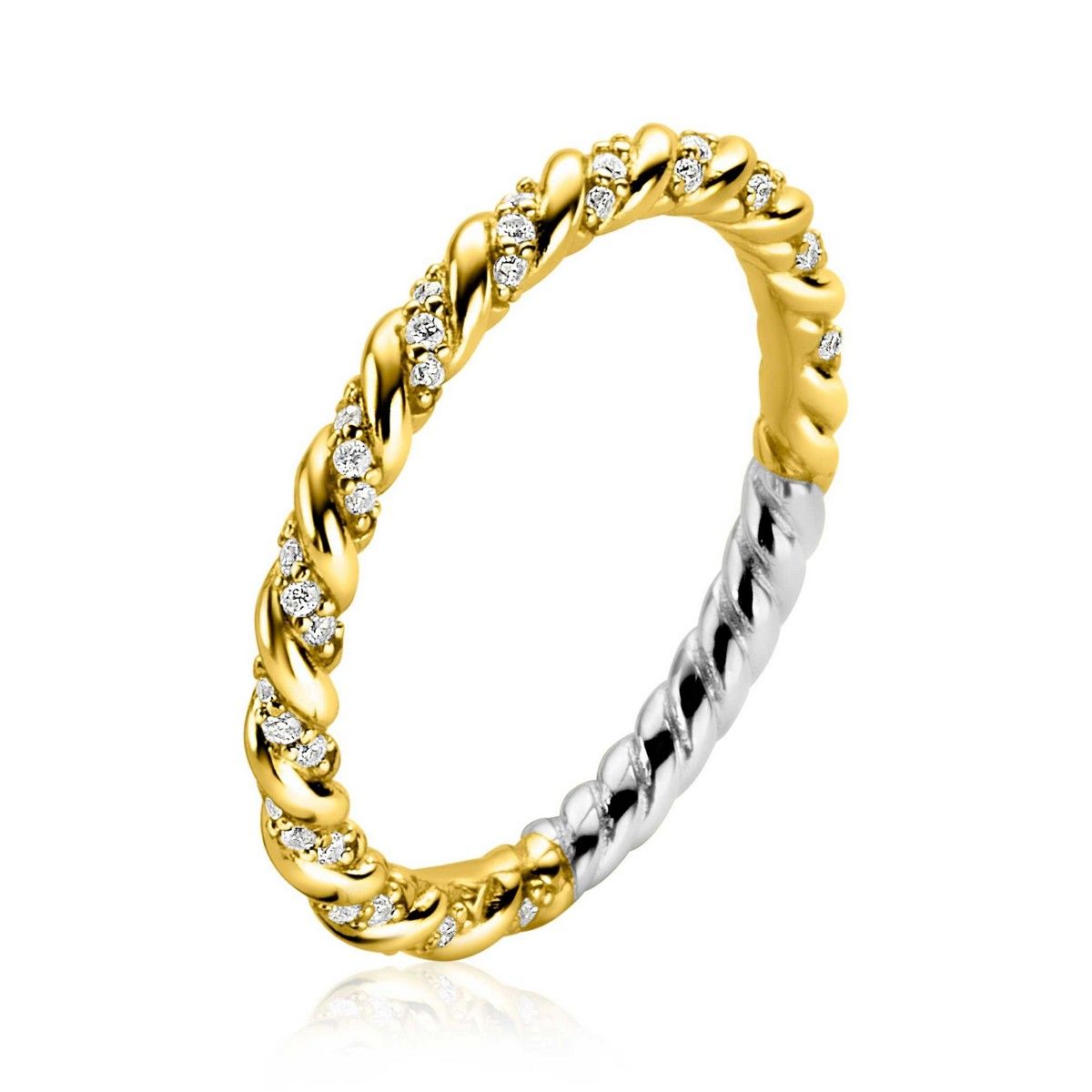 Zinzi gold plated zilveren aanschuifring gedraaid met witte zirkonia's ZIR2320Y, exclusief en kwalitatief hoogwaardig. Ontdek nu!