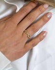 Zinzi gold plated zilveren ring met ovale schakels bezet met witte zirkonia's ZIR2398Y, exclusief en kwalitatief hoogwaardig. Ontdek nu!